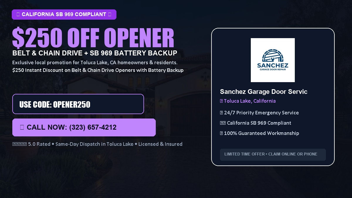 $250 OFF Smart Garage Door Opener Installation (Belt & Chain Drive with California SB 969 Battery Backup) in Toluca Lake, CA